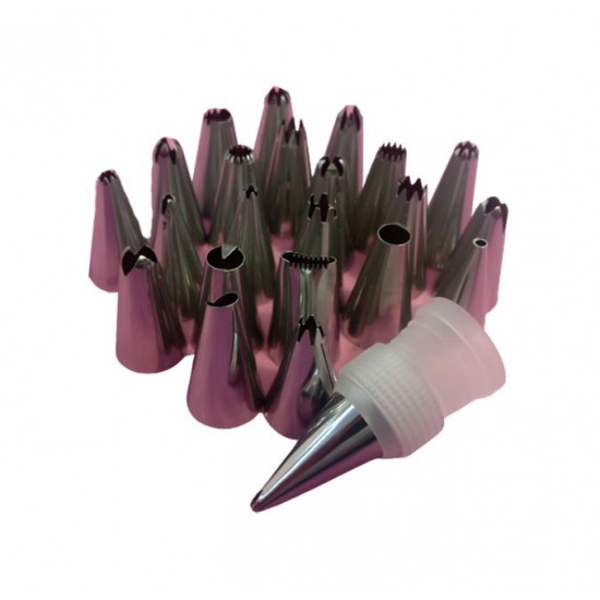 Set 23 duiuri ornat din inox cu adaptor inclus, 3 cm, Rose, 83COF Set 23 duiuri ornat din inox cu adaptor inclus, 3 cm, Rose, 83COF