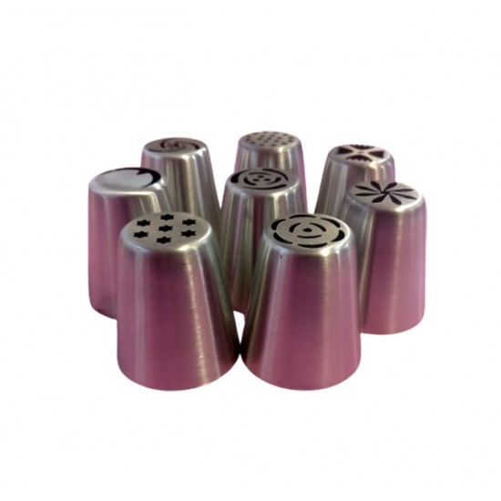 Set 8 duiuri ornat din inox cu adaptor inclus, 4.2 cm, Rose, 84COF Set 8 duiuri ornat din inox cu adaptor inclus, 4.2 cm, Rose, 84COF