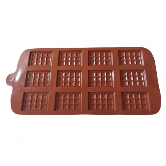 Forma silicon pentru ciocolata in patratele, 12 cavitati, Maro, 21 cm, 437COF
