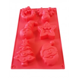 Forma silicon pentru prajituri, Tema Craciun, 6 cavitati, Rosu, 27 cm, 479COF
