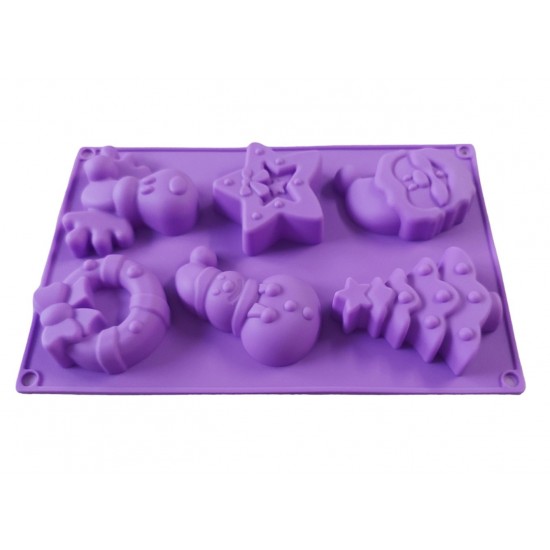 Forma silicon pentru prajituri, Tema Craciun, 6 cavitati, Mov, 27 cm, 480COF