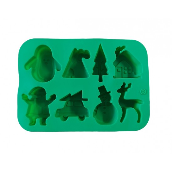 Forma silicon pentru prajituri, Tema Craciun, 8 cavitati, Verde, 20 cm, 481COF