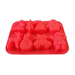Forma silicon pentru prajituri, Tema Craciun, 8 cavitati, Rosu, 20 cm, 483COF