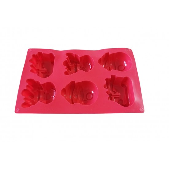 Forma silicon pentru prajituri, Tema Craciun, Trasura, Om de zapada, Ren, 6 cavitati, Rosu, 27 cm, 485COF