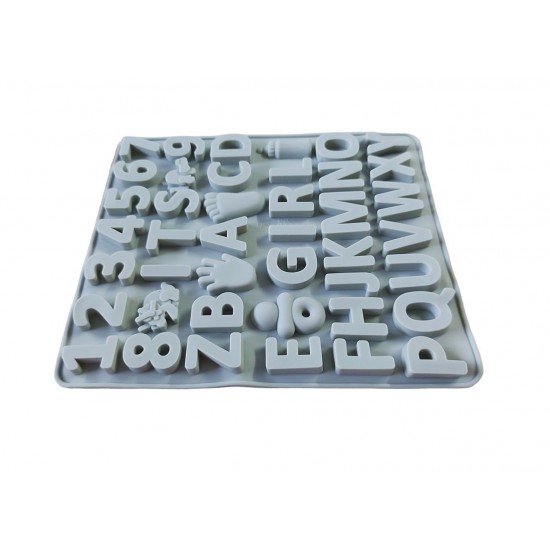 Forma silicon cu Cifre, Litere, Piciorus, Manuta, Biberon, Dinozaur, Suzeta, Albastru, 21 cm, 491COF