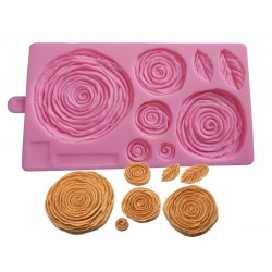 Matrita din silicon, trandafiri si frunze pentru fondant, ciocolata si pasta de zahar, 11 x 20 cm, 553COF