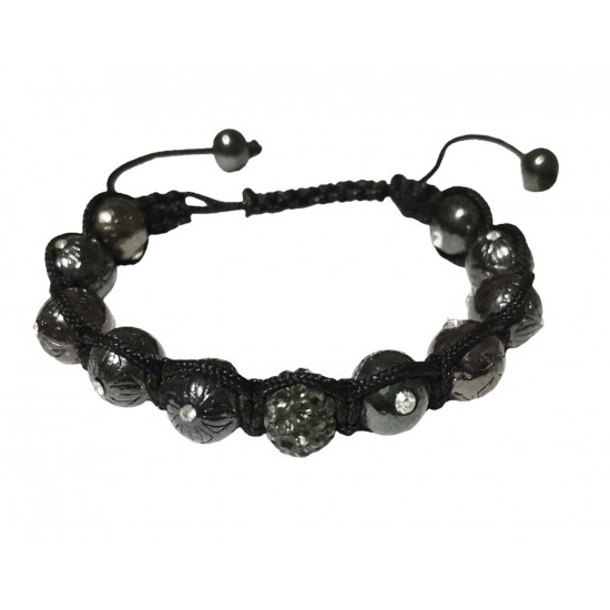 Bratara cu pietre Hematit si Charm, Negru, 145BJ Bratara cu pietre Hematit si Charm, Negru, 145BJ