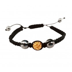 Bratara cu pietre Hematit si Charm,  Negru, BR63