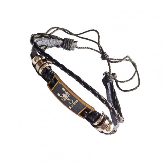 Bratara din piele ecologica, Zodiac Scorpion, Negru, BR44 Bratara din piele ecologica, Zodiac Scorpion, Negru, BR44