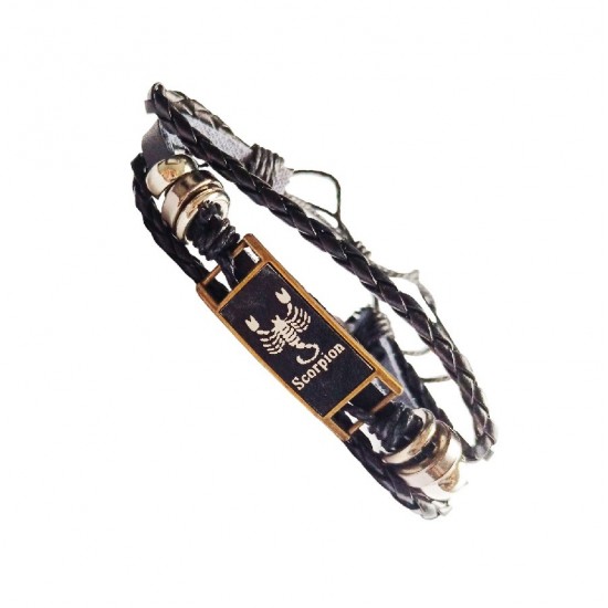 Bratara din piele ecologica, Zodiac Scorpion, Negru, BR44 Bratara din piele ecologica, Zodiac Scorpion, Negru, BR44