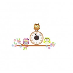 Ceas decorativ de perete, Bufnite, Ceas cu Autocolant, 55 cm, CD871