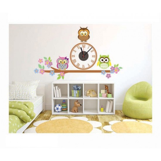 Ceas decorativ de perete, Bufnite, Ceas cu Autocolant, 55 cm, CD871 Ceas decorativ de perete, Bufnite, Ceas cu Autocolant, 55 cm, CD871