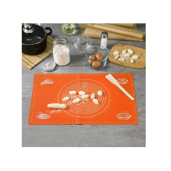 Covoras pentru aluat din silicon, foaie antiaderenta, 60x45 cm, Portocaliu, 394COF