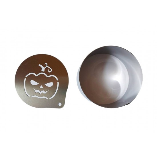 Forma pentru prajituri, Rotund cu sablon de ornat, Model dovleac de halloween, 7.5 cm, 419COF Forma pentru prajituri, Rotund cu sablon de ornat, Model dovleac de halloween, 7.5 cm, 419COF