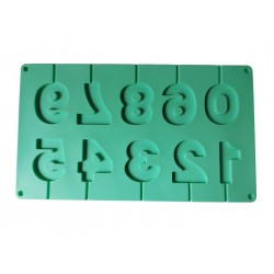 Forma silicon 10 cavitati, Cifre, Acadele din ciocolata sau Acadele din zahar, Verde, 28 cm, 291COF