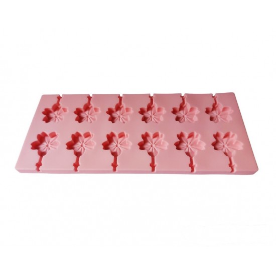 Forma silicon 12 cavitati, Flori, Acadele din ciocolata sau Acadele din zahar, Roz, 26 cm, 294COF