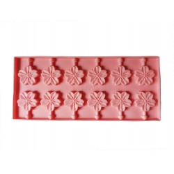 Forma silicon 12 cavitati, Flori, Acadele din ciocolata sau Acadele din zahar, Roz, 26 cm, 294COF