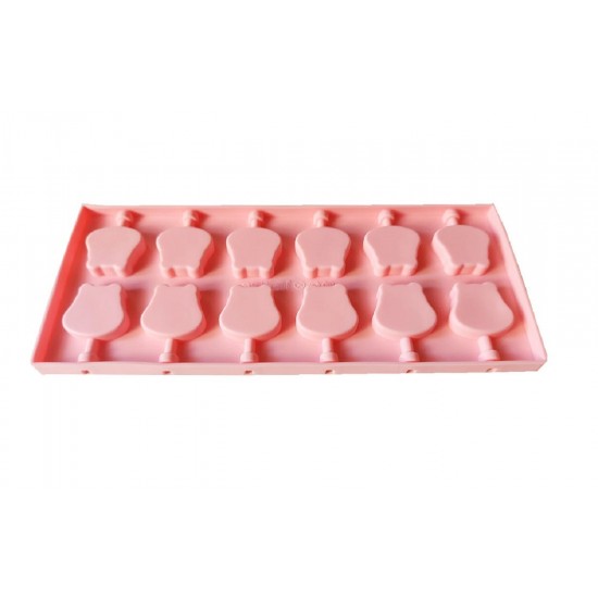 Forma silicon 12 cavitati, Hipopotam, Acadele din ciocolata sau Acadele din zahar, Roz, 26 cm, 245COF