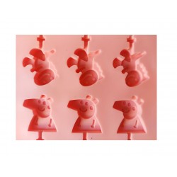 Forma silicon 12 cavitati, Peppa Pig si Dinosaur, Acadele din ciocolata sau Acadele din zahar, Roz, 26 cm, 246COF