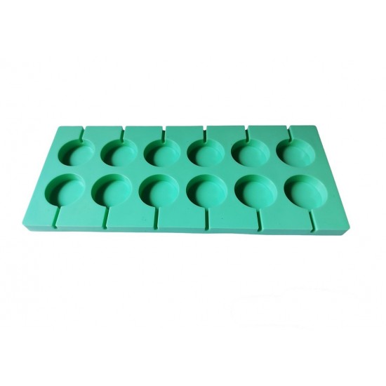 Forma silicon 12 cavitati, Rotund, Acadele din ciocolata sau Acadele din zahar, Verde, 27 cm, 293COF
