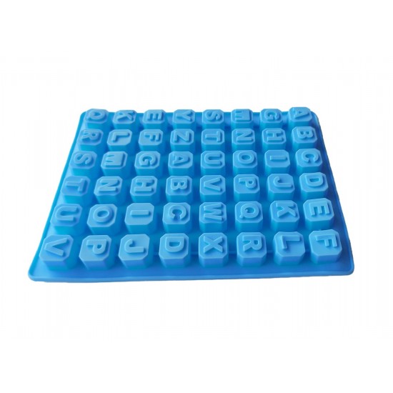Forma silicon 48 cavitati, Litere, Pentru bomboane sau cuburi de Gheata, Albastru, 23 cm, 224COF