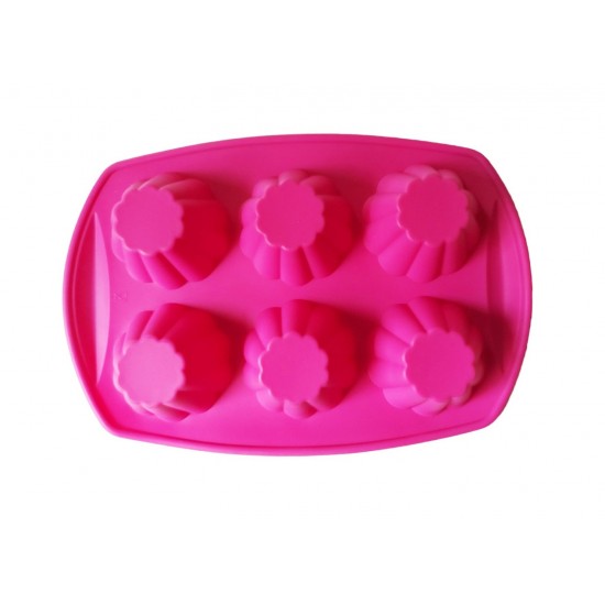 Forma silicon, Pentru prajituri, 6 cavitati, Roz, 29 cm, 343COF