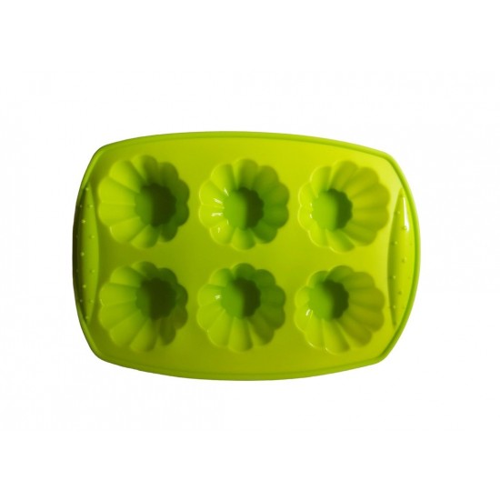 Forma silicon, Pentru prajituri, 6 cavitati, Verde, 29 cm, 344COF