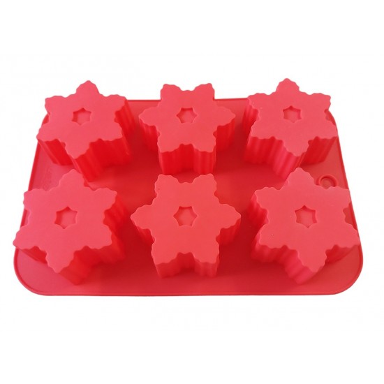 Forma silicon in forma de fulgi de zapada, 6 cavitati, Rosu, 25 cm, 473COF