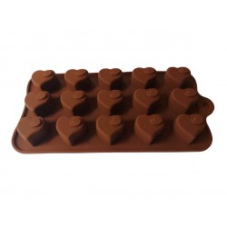 Forma silicon pentru bomboane in forma de inima, 15 cavitati, Maro, 19 cm, 436COF