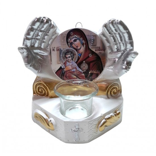 Candela cu doua maini, Fecioara Maria cu pruncul IIsus Hristos, 17 cm, GXL050 Candela cu doua maini, Fecioara Maria cu pruncul IIsus Hristos, 17 cm, GXL050