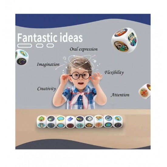 Joc educativ si logopedie, Set 9 zaruri pentru crearea povestilor, 54 de imagini unice, 1TOY Joc educativ si logopedie, Set 9 zaruri pentru crearea povestilor, 54 de imagini unice, 1TOY