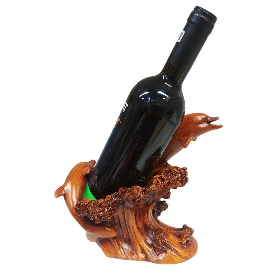 Suport sticla vin, cu Delfini, Maro, 20 cm, L3251X