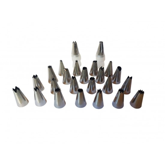 Set 27 de piese pentru ornat din inox cu adaptor si pos inclus, 53 cm, 391COF Set 27 de piese pentru ornat din inox cu adaptor si pos inclus, 53 cm, 391COF