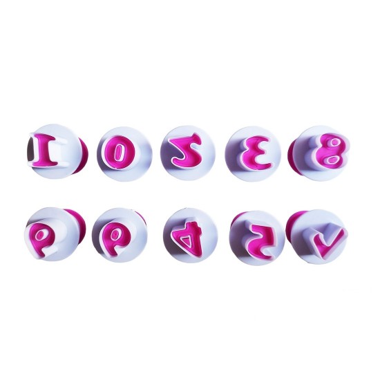 Set decupatoare Cifre cu ejector, 10 de piese, pentru cofetarie si patiserie, Roz, 286COF Set decupatoare Cifre cu ejector, 10 de piese, pentru cofetarie si patiserie, Roz, 286COF
