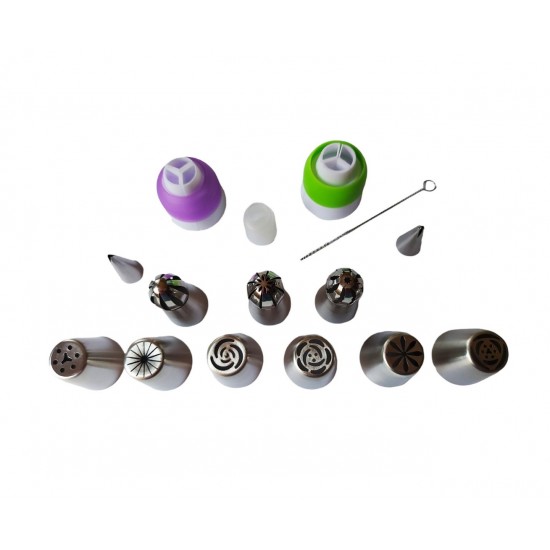 Set duiuri de ornat prajituri din inox, 15 Accesoii, 4 cm, 361COF Set duiuri de ornat prajituri din inox, 15 Accesoii, 4 cm, 361COF