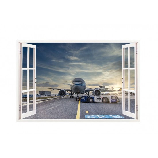 Sticker decorativ, Fereastra 3D, Avion, 85 cm, 646STK