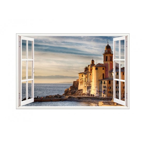 Sticker decorativ, Fereastra 3D, Camogli liguria, 85 cm, 671STK Sticker decorativ, Fereastra 3D, Camogli liguria, 85 cm, 671STK