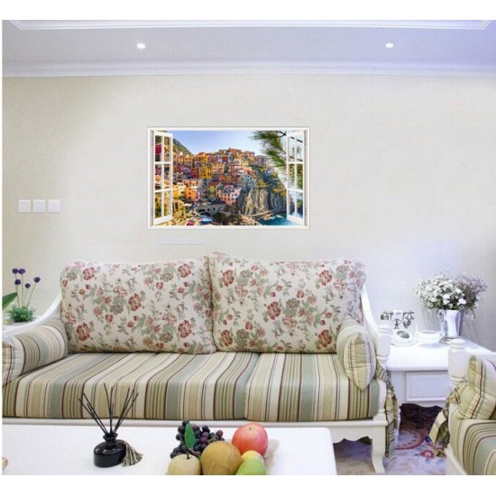 Sticker decorativ, Fereastra 3D, Cinque Terre, 85 cm, 673STK Sticker decorativ, Fereastra 3D, Cinque Terre, 85 cm, 673STK