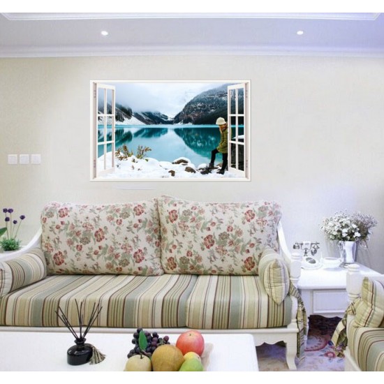 Sticker decorativ, Fereastra 3D, Lac, 85 cm, 560STK