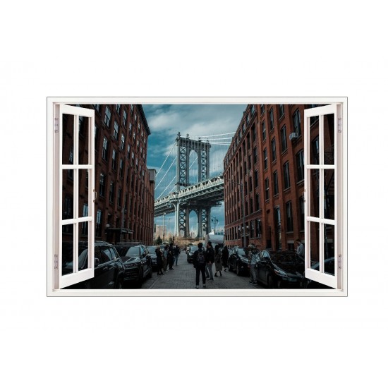Sticker decorativ, Fereastra 3D, Manhattan Bridge, 85 cm, 571STK Sticker decorativ, Fereastra 3D, Manhattan Bridge, 85 cm, 571STK