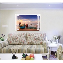 Sticker decorativ, Fereastra 3D, Pescari, Vietnam, 85 cm, 587STK Sticker decorativ, Fereastra 3D, Pescari, Vietnam, 85 cm, 587STK