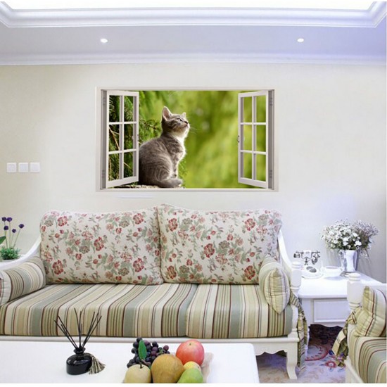 Sticker decorativ, Fereastra 3D, Pisica, 85 cm, 500STK Sticker decorativ, Fereastra 3D, Pisica, 85 cm, 500STK