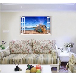 Sticker decorativ, Fereastra 3D, Plaja, 85 cm, 619STK Sticker decorativ, Fereastra 3D, Plaja, 85 cm, 619STK