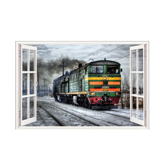 Sticker decorativ, Fereastra 3D, Tren, 85 cm, 523STK Sticker decorativ, Fereastra 3D, Tren, 85 cm, 523STK
