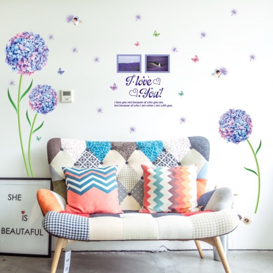 Sticker decorativ, Flori albastre cu 2 rame foto, 145 cm, 795STK Sticker decorativ, Flori albastre cu 2 rame foto, 145 cm, 795STK
