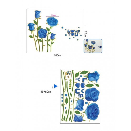 Sticker decorativ, Trandafiri albastrii, 100 cm, 817STK Sticker decorativ, Trandafiri albastrii, 100 cm, 817STK