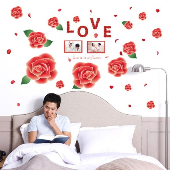 Sticker decorativ, Trandafiri rosii cu 2 rame foto, 120 cm, 793STK Sticker decorativ, Trandafiri rosii cu 2 rame foto, 120 cm, 793STK