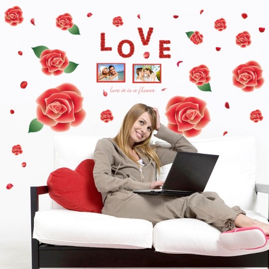 Sticker decorativ, Trandafiri rosii cu 2 rame foto, 120 cm, 793STK Sticker decorativ, Trandafiri rosii cu 2 rame foto, 120 cm, 793STK