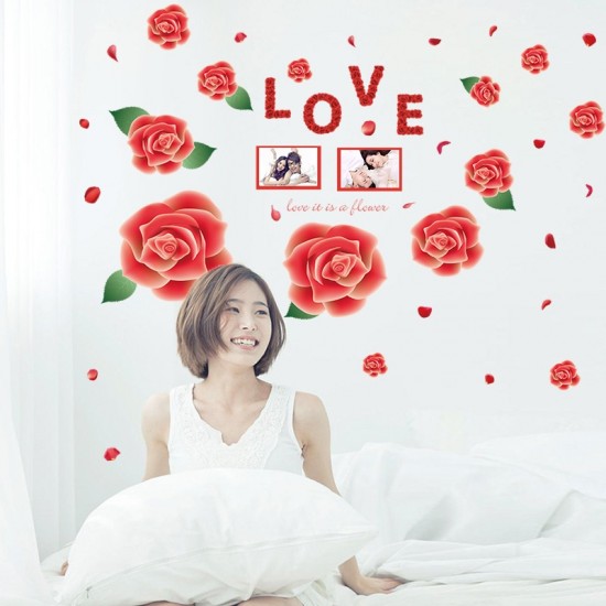 Sticker decorativ, Trandafiri rosii cu 2 rame foto, 120 cm, 793STK Sticker decorativ, Trandafiri rosii cu 2 rame foto, 120 cm, 793STK
