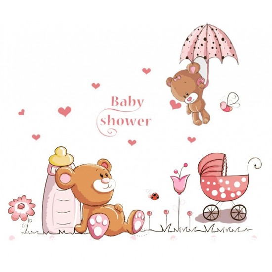 Sticker decorativ, Ursuleti, Baby shower, 77 cm, 712STK